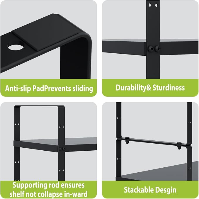 Expandable Cabinet Shelf Organizer Rack, Stackable Kitchen Counter Storage Shelves Stand, Adjustable Height Pantry Shelf Spice Rack (Black-2 Pack, 8.7" D x 15.4-26.8" W x 9.8" H) - Image 4