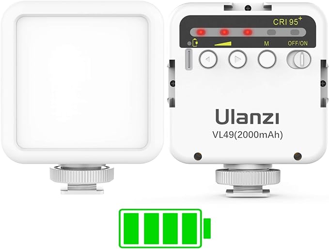 Ulanzi VL49 Mini LED Video Fill Light, 2000mAh Rechargeable Camera Light | CRI95 Adjustable Brightness, Design with 3 Expansion Cold Shoes, White Lighting for Canon Photography Tiktok Live Stream by ulanzi