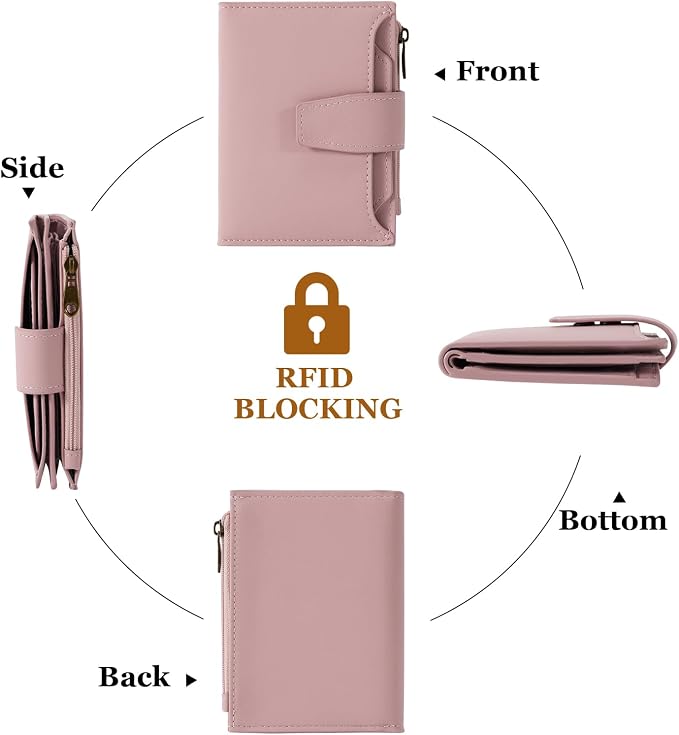 Small Wallet Women RFID Blocking Soft Leather Bifold Compact Card Holder Wallet for Women with Zipper Coin Pocket 4 ID Window - Image 4