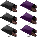 6 Pack Waterproof Nylon Shoe Bags Travel Bags for Men Women (Black+Purple, 15.1"(L) x12.2"(W)) by FASYACO