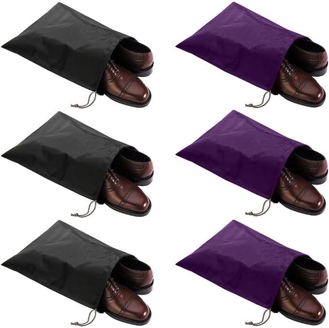 6 Pack Waterproof Nylon Shoe Bags Travel Bags for Men Women (Black+Purple, 15.1"(L) x12.2"(W)) by FASYACO