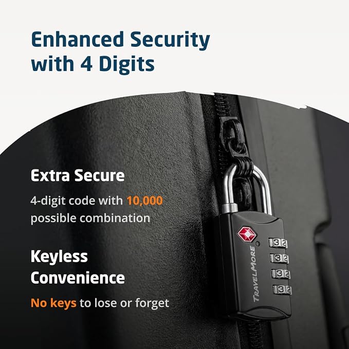 Luggage Locks TSA Approved, 4-Digit Travel Combination Locks | TSA Accepted, Easy to Use, Compact, Lightweight, Durable, Zinc Alloy Body, for Suitcases, Backpacks, Zippers, 5-Pack, Black - Image 7
