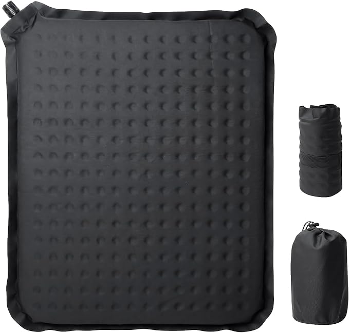 Self-Inflating Foam Seat Cushion for Airplane Travel & Stadium Bleachers | 16x13x2 inches, firmness easily adjustable, lightweight portable blow up sit pad for hiking camping outdoors by TadpoleJump