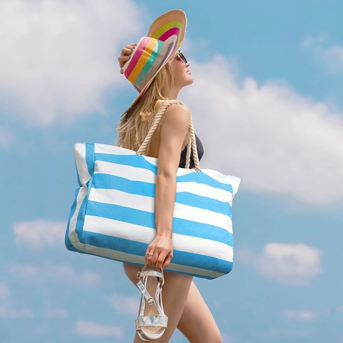 Becokan Beach Bags for Women Large Waterproof Beach Tote Bag Zipper Beach Bags Waterproof Sandproof Swim Pool Bag Large Tote - Image 2