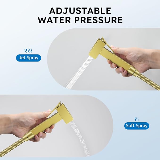 Arofa Built-in Hot and Cold Bidet Sprayer, Hands-Free Control, Brushed Gold | Wall-Mounted Design, Dual Control Modes, Leak-Free Hose, Feminine/Baby/Pet Wash, Cloth Clean & Rinse, Stainless Steel, Square - Image 5