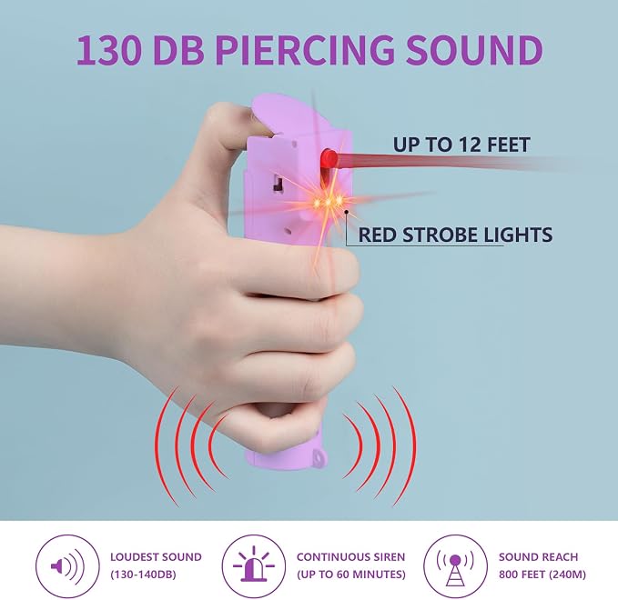 3-in-1 Personal Alarm with Pepper Spray, 130dB Siren, Red Strobe Lights, Replaceable Canister, Rechargeable, Self Defense Keychain for Women - Image 3