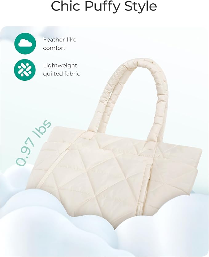 BAGSMART Tote Bag for Women, Puffer Tote Bag with Zipper, Large Quilted Shoulder Bag with Compartments for Travel, Work, Gym - Image 5
