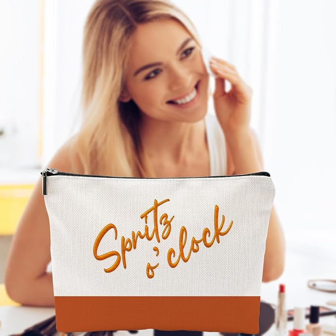 ZUYUROU Funny Makeup Bag for Women - Spritz o'clock Cocktail Lover Gift - Italian Summer Vacation Travel Pouch - Trendy Orange Color Block Toiletry Organizer for Bachelorette Party & Bridesmaids - Image 6