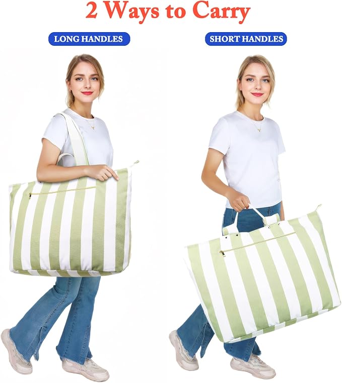 Fammart Beach Bags Waterproof Sandproof for Women, Large Canvas Pool Bag with Leakproof Wet Pocket & Zipper Cruise Essentials - Image 6
