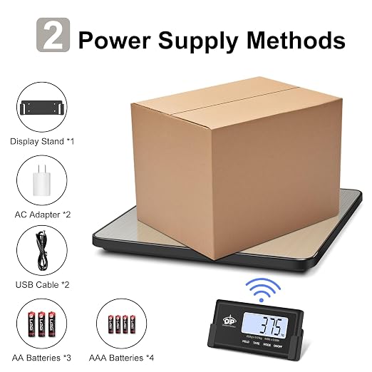 QP Shipping Scale, 440 lb/0.35 oz High Accuracy Digital Postal Scale, Postage Scale, Wireless LCD Display, Hold/Tare Function, Lightweight Scale for Packages/Luggage/Pet, Battery & AC Adapter Included - Image 6