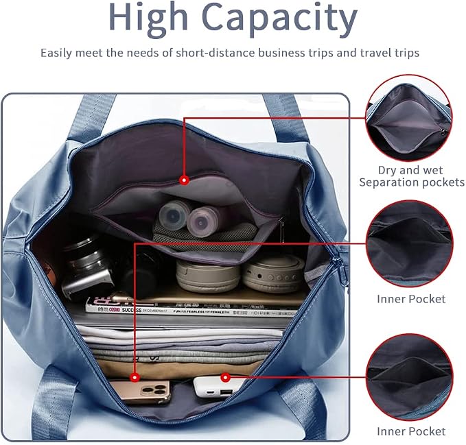 Large Capacity Foldable Travel Bag | Expandable Portable Carry on Bag Dry&Wet Separation Sports Duffel Bag - Image 4