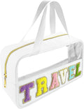 Bunliuys Chenille Letter Clear Makeup Bag Travel Patch, Travel Toiletry Makeup Bag with Handle, Nylon Waterproof Makeup Bags clear cosmetic bag, preppy patch makeup bag for Women (TRAVEL-White) by Bunliuys