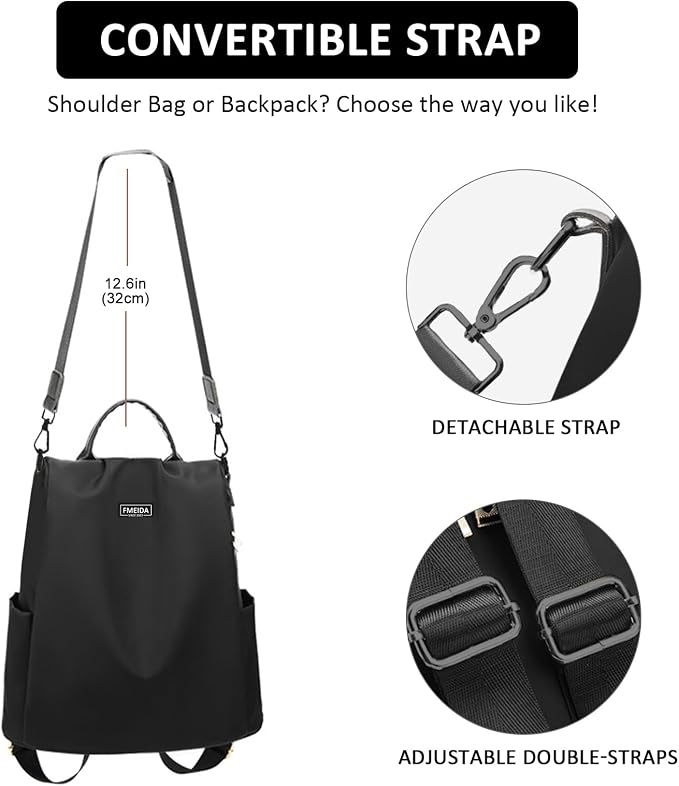 Large Travel Backpack for Women Waterproof Back Pack Black Shoulder Bag Fashion Backpack Purse Anti-Theft Daypack for College Work | No Top Opening, Light Compact Travel Size, Waterproof Nylon, Daypack for College Work, 3-in-1 Convertible Backpack - Image 4