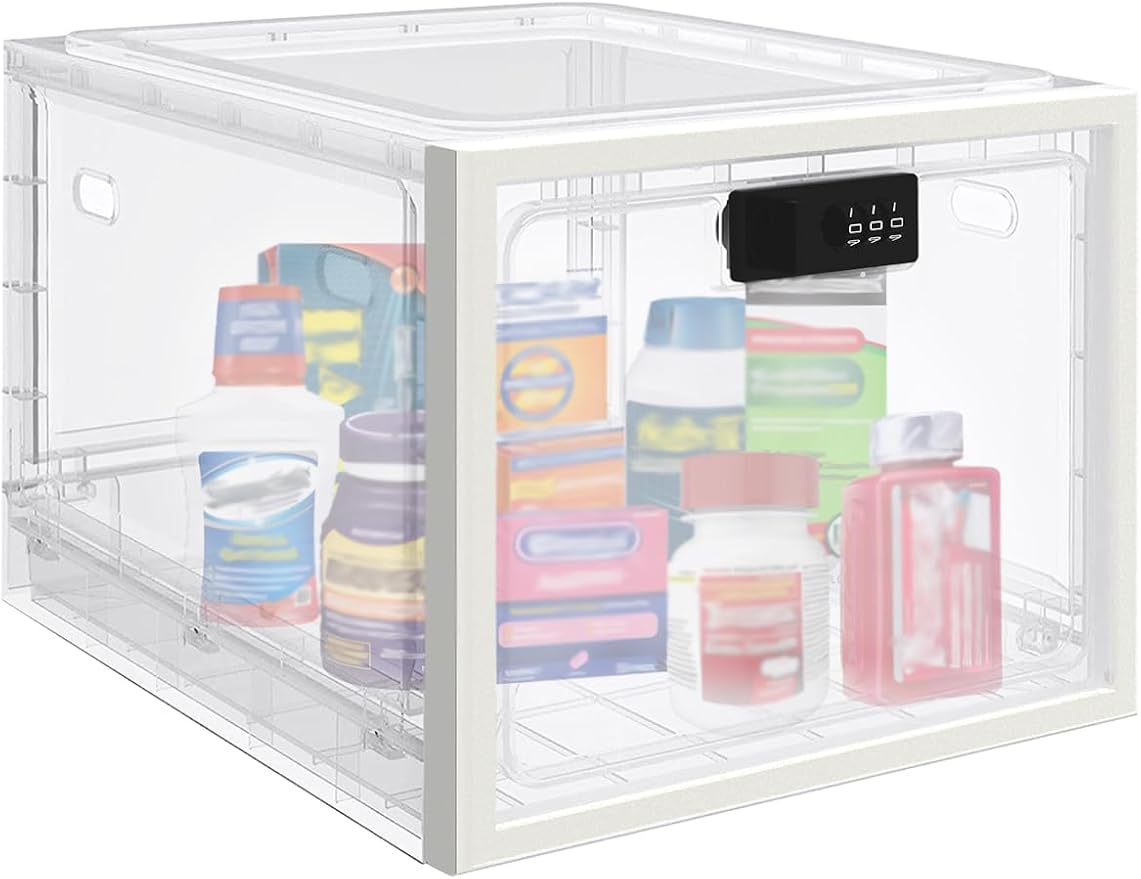Medicine Lock Box for Safe Medication, 10L Lockable Storage Box for Fridge/Snacks Food, Phone Lock Boxes with Combination Code for Home/Dorms/Office Storage (1, Translucent White) by biliitim
