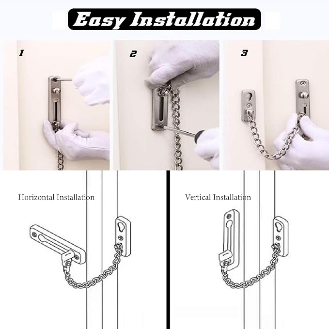 KAFENDA Security Door Chain Lock,Door Locks for Kids Safety | Stainless Steel Hotel Door Lock With Spring Button,Sturdy Door Chains for Front Door,Door Safety Locks from Inside - Image 5