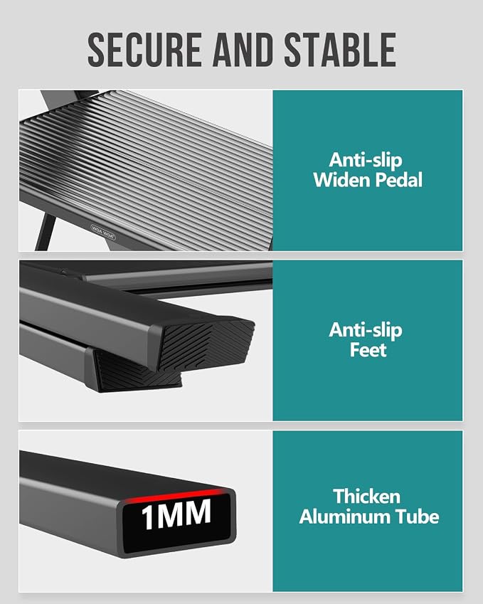 4 Step Ladder, Foldable Step Stool, 300lbs Load, Black | Folded 43''H x 2''T; Net 9.9 lbs; Rigid Aluminum Steps; No Assembly; For Home, Kitchen, Office, Pantry, Closets, Cabinets - Image 4