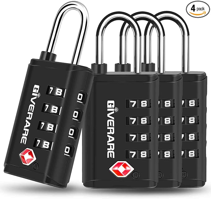 4 Pack TSA Approved Travel Luggage Locks 4-Digit, Open Alert Suitcase Combination Lock, Keyless Zipper Padlocks, TSA Accepted Compatible Padlock for Gym Locker, Golf Bag Case, Anti Theft-Black by GIVERARE