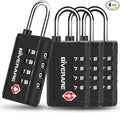 4 Pack TSA Approved Travel Luggage Locks 4-Digit, Open Alert Suitcase Combination Lock, Keyless Zipper Padlocks, TSA Accepted Compatible Padlock for Gym Locker, Golf Bag Case, Anti Theft-Black by GIVERARE