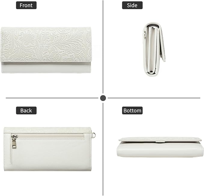 GOIACII Wristlet Wallets for Women RFID Blocking Western Clutch White | Embossed Leather, Vintage Design, Trifold, Large Billfolds, Ladies Purses with Zipper Coin Pocket - Image 8