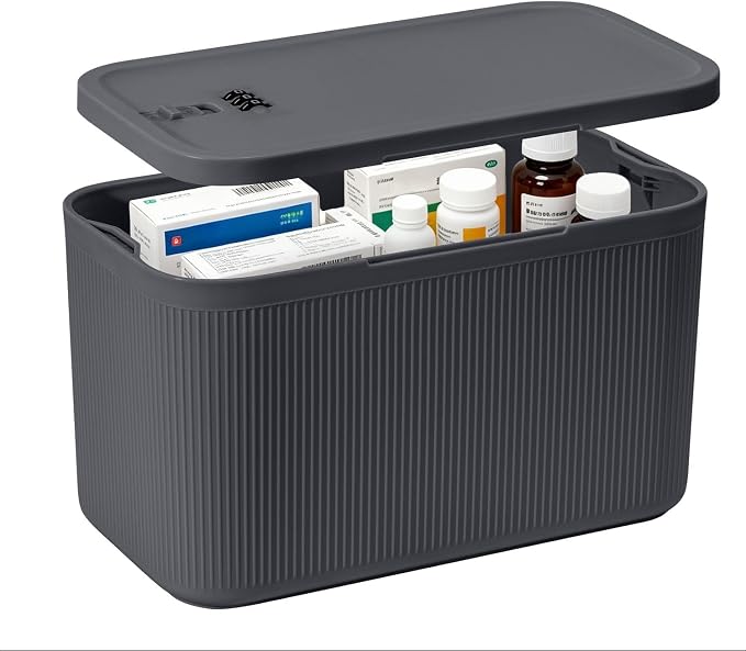 Small Medication Lock Box with Combination Code, Lockable Storage Box for Pills/Snacks/First Aid Kits, Phone/Personal Items, Secure Container for Home/Fridge/Office/Travel- Reusable (Gray) by Unknown