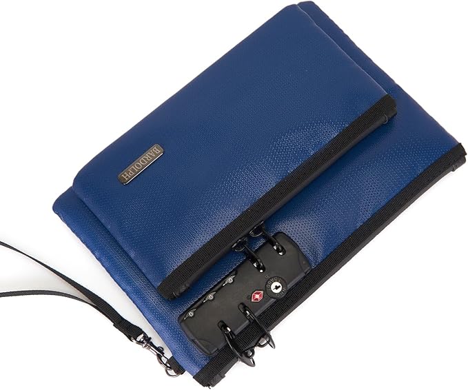 Fireproof Money Bag with Lock, Double layer Cash Bag BankBag for Cash, Valuable StorageBag,Fireproof Safe Box Money Pouch with Zipper (blue, Small) - Image 4