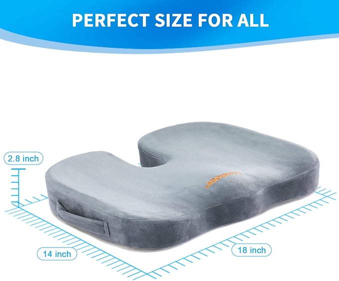 SAIREIDER Seat Cushions for Office Chairs, Memory Foam Coccyx Cushion Pads for Tailbone Pain, Sciatica Relief Pillow, Car Seat Cushion, Correct Sitting Posture (Grey) - Image 6