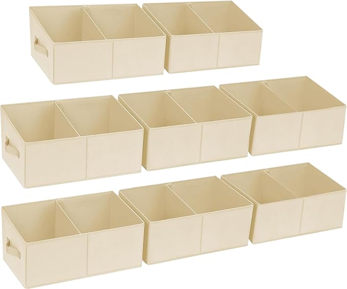 DIMJ Closet Storage Bins, 8 Pack Storage Baskets for Shelves, Foldable Shelf Organizer with Handle, Linen Closet Organizers and Storage for Clothes, Toys, Towel, Books (Beige) by DiMJ
