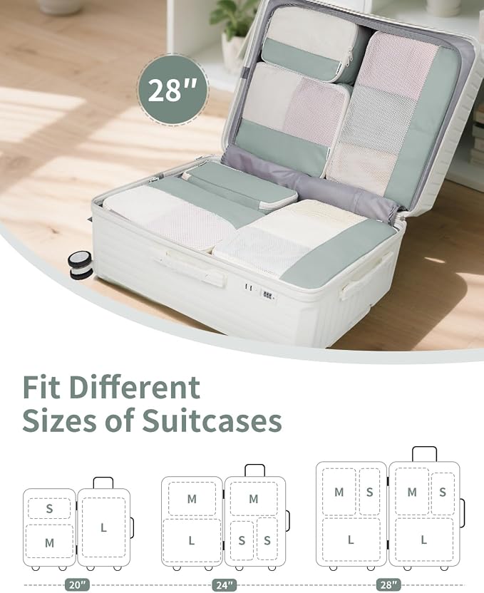 Narwey 7 Set Packing Cubes Durable Packing Organizers Bag Organizer Bags Travel Carry on Suitcase Luggage for Women (Mint Green) - Image 2