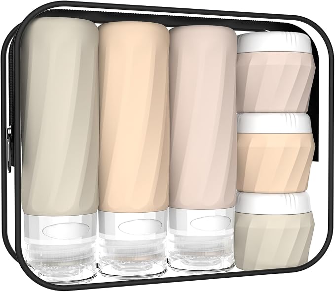 6Pcs Travel Bottles for Toiletries, Silicone Travel Size Containers Set | TSA Approved BPA-FREE Silicone Leak Proof Refillable Bottles and Jars, Women & Men Airplane Cruise Essentials Kit (CREAM) by YIIMER