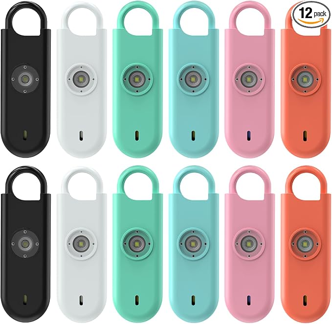 Fauxomor 140dB Personal Safety Alarm for Women 12pack Self Defense Keychain | Super Loud Siren with Low Battery Notice & Strobe Light, Long Battery Life, Portable for Kids Seniors College Girls by Fauxomor