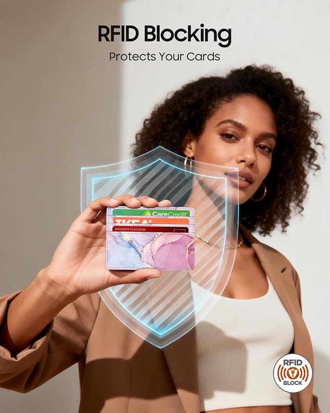 FINTIE Slim Minimalist Front Pocket Wallet RFID Blocking Credit Card Holder | Card Cases with ID Window for Men Women, glittering marble - Image 3