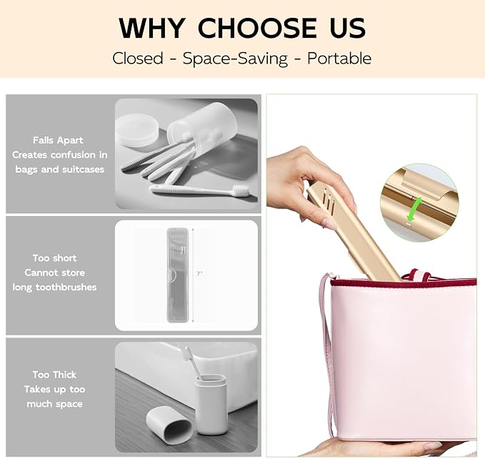 Travel Toothbrush Case, 2Pack Portable Toothbrush Holders, Durable Aluminum Toothbrush Storage Box, Small Breathable Manual Toothbrush Container for Traveling, Camping, Business Trip - Gold - Image 3