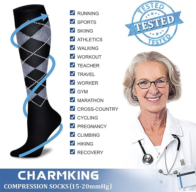 CHARMKING 6 Pairs-Compression Socks for Women & Men Circulation Best Support for Nurses, Running, Athletic,Flight Travel - Image 5