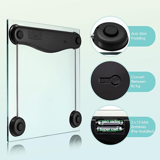 Etekcity Digital Body Weight Bathroom Scale, 6mm Tempered Glass, Black | 400 Pounds Capacity, Large Blue LCD Backlight Display, High Precision Measurements for Home Bathroom Use - Image 5