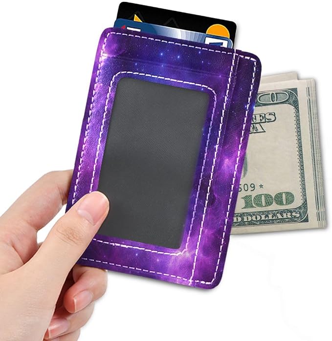 Front Pocket Minimalist Leather Slim Wallet Credit Card Holder Universe Galaxy Nebula Space for Men & Women - Image 4