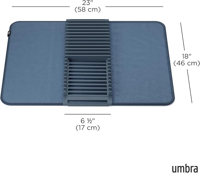 Umbra Udry Dish Drying Rack with Mat, Folds Flat for Storage, Slate Blue | Protects countertop, BPA-free, recycled plastic construction - Image 3