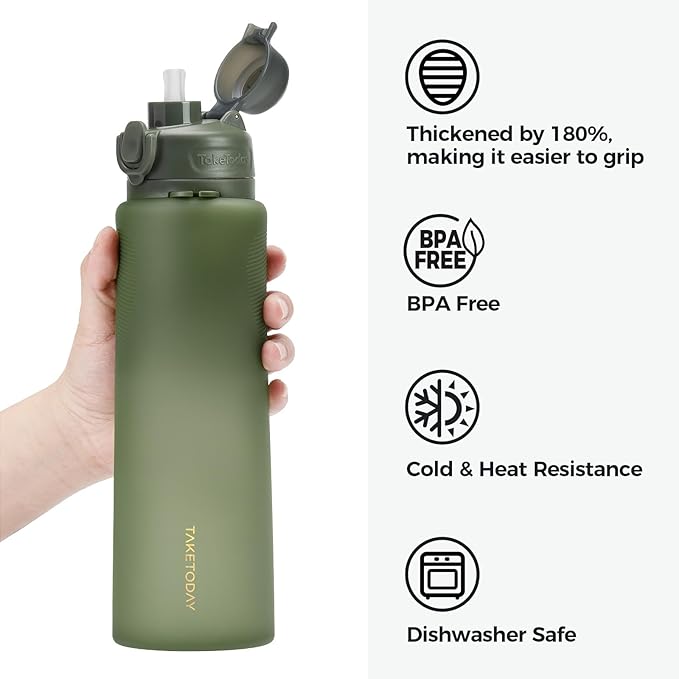 TakeToday Collapsible Water Bottles, Foldable for Travel, 32oz, Green | Compact Foldable Travel Bottle with Straw, TSA-Approved Leakproof Silicone, BPA-Free for Hiking & Outdoors - Image 4
