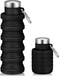 Baderke Collapsible Water Bottles 17oz Travel Sports Portable Water Bottle with Portable Buckle Silicone Lightweight Reusable Leakproof for Camping Hiking Yoga Outdoor (Black) by Baderke