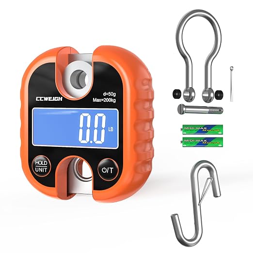 Hanging Scale Handheld 440lb/200kg Crane Scale Luggage Scale,with ABS Plastic case & Big LCD Display, Portable Digital Mini Crane Scale Fishing Scale,for Gym,Hunting,Travelling by CCWEIGH