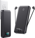 Portable Charger with Built-in AC Plug and Cables,13800mAh USB C Fast Charging Power Bank,Travel Essentials Portable Phone Charger Battery Pack for iPhone 17/16/15/14/13,Galaxy,Android-Graphite Black by YHO