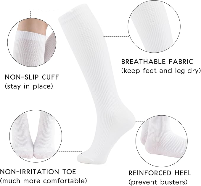 +MD Cotton Compression Socks for Women & Men 4/6 Pairs 15-20mmHg Knee High for Sports, Travel, Nursing Long Sitting Standing - Image 3