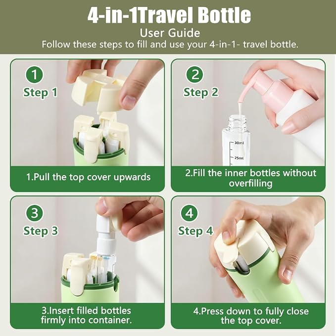 4-in-1 Travel Bottles for Toiletries, TSA Approved Leak Proof Travel Dispenser with Cleaning Brush,Pump and Lable, Shampoo Conditioner Dispenser Travel for Storing Shower Gel, Laundry Detergent - Image 6