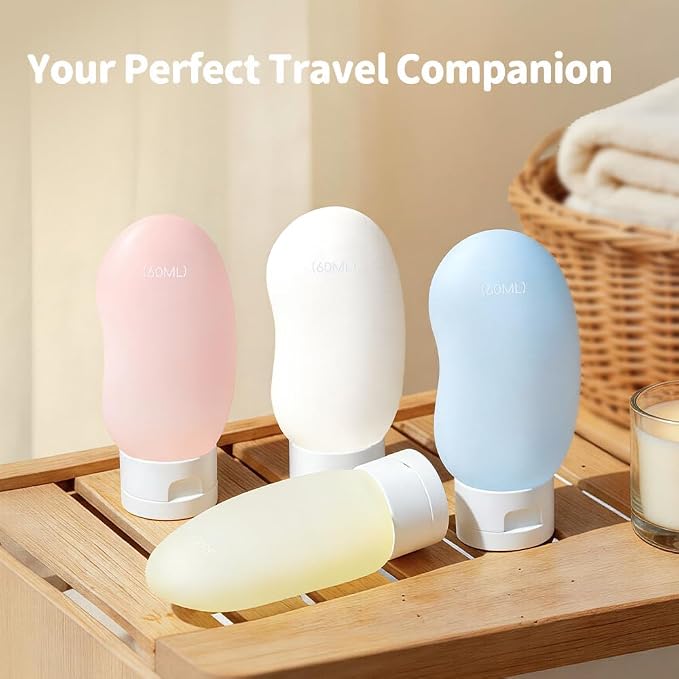 Silicone Travel Bottles, TSA Approved Travel Size for Toiletry 2oz | Ergonomic Grip, Leak-Proof, Refillable, Compact and Portable, Sets with Labels, Suitable for Toiletries, Kidney-Shaped - Image 8