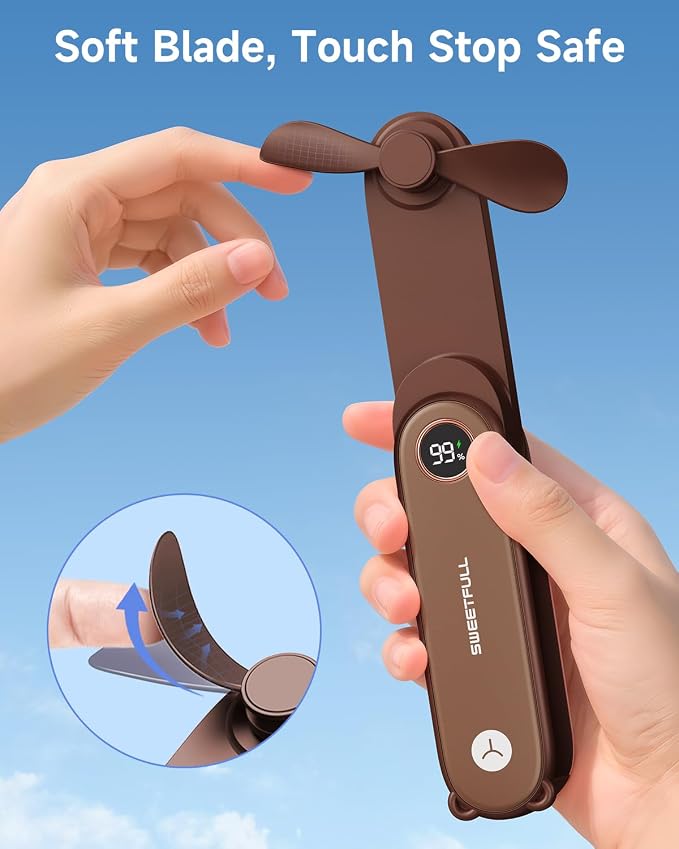 SWEETFULL Portable Handheld Mini Fan with LED Display, 3-in-1 Personal Foldable USB Rechargeable Hand Held Fan & Flashlight for Travel, Lash Eyelash, Cute Small Pocket for Women, Girls - Image 7