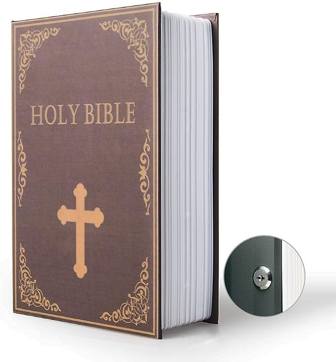 Small Sized Diversion Book Safe Storage Box, Dictionary Secret Hidden Box With Security Combination Lock/Key (Key, Bible) by PACOLO