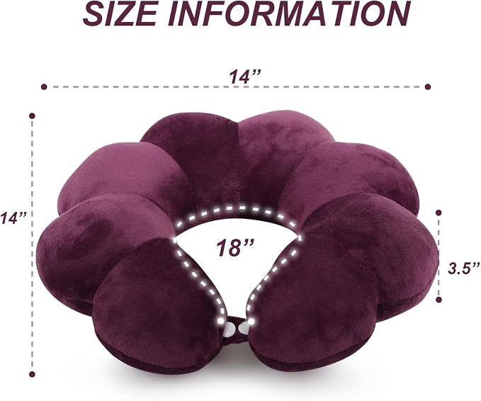 Sexysamba Flower Travel Neck Pillows for Airplanes Breathable Cotton U-Shaped Neck Pillow for Kids & Adults Head Neck Chin Support Rest Pillow for Traveling,Car,Train,Bus,Recline,Home,Office,Purple - Image 2