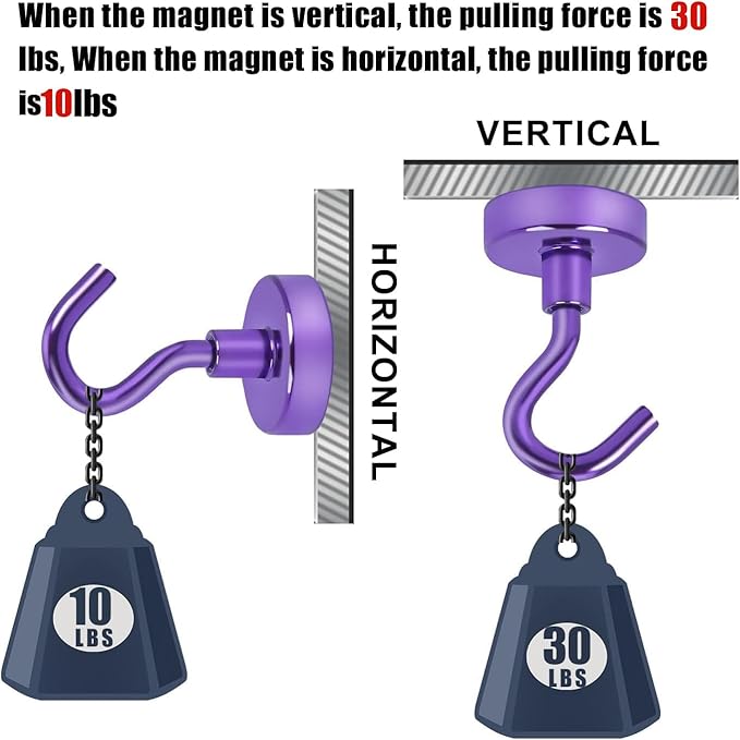 DIYMAG Magnetic Hooks 10pcs 30lbs Cruise Essentials 2026 Magnet Hook Purple | Neodymium Heavy Duty Strong Magnets Hanging Ship Cabins Refrigerator Fridge Classroom Beach Vacation Kitchen Grills Home Tool - Image 4