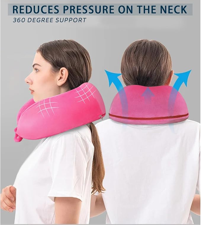 Neck Pillow Soft Memory Foam Travel Pillow Rose Red | Portable U Shaped, Headrest Neck Support, For Airplanes Sleeping, Office Trains Cars Camping Use - Image 3