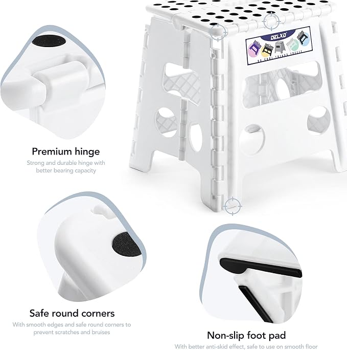 Delxo Folding Step Stool 13 Inch,300 Lbs Step Stool for Adults White | Foldable Step Stool 13",Non-Slip Foot Stools with Handle,Lightweight Collapsible stools for Kitchen,Bathroom,Bedroom,Garden - Image 7