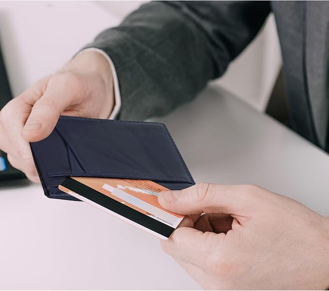 Unaone Slim Minimalist Wallet - Premium Leather RFID Blocking Front Pocket Wallets with 8 Card Slots and 2 ID Window, Dark Blue - Image 7